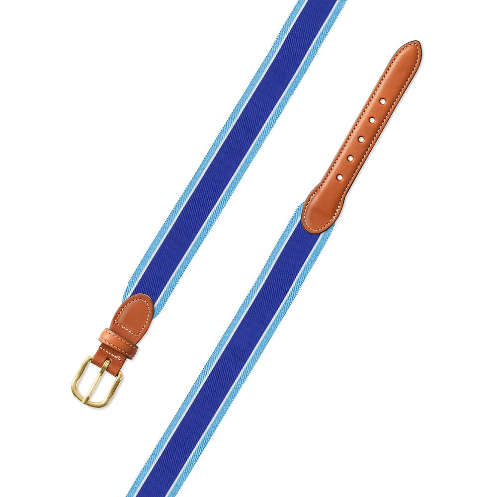 Navy & Blue Grosgrain Ribbon Leather Tab Belt