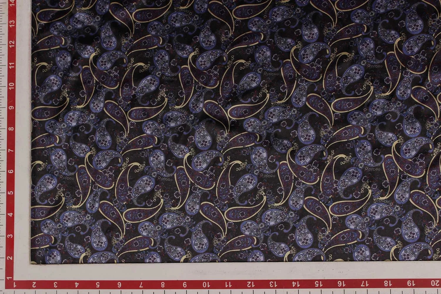 Navy Blue, Black Traditional Printed Satin Fabric