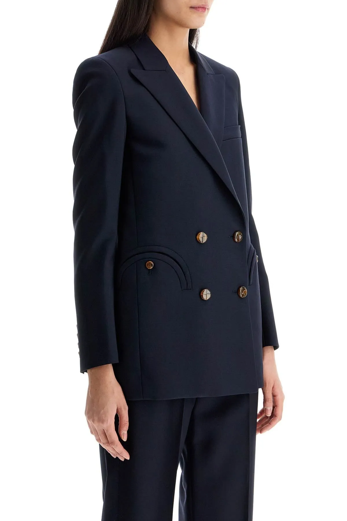 navy blue virgin wool single-breasted blazer BZEBD19 FC ESSE NAVY