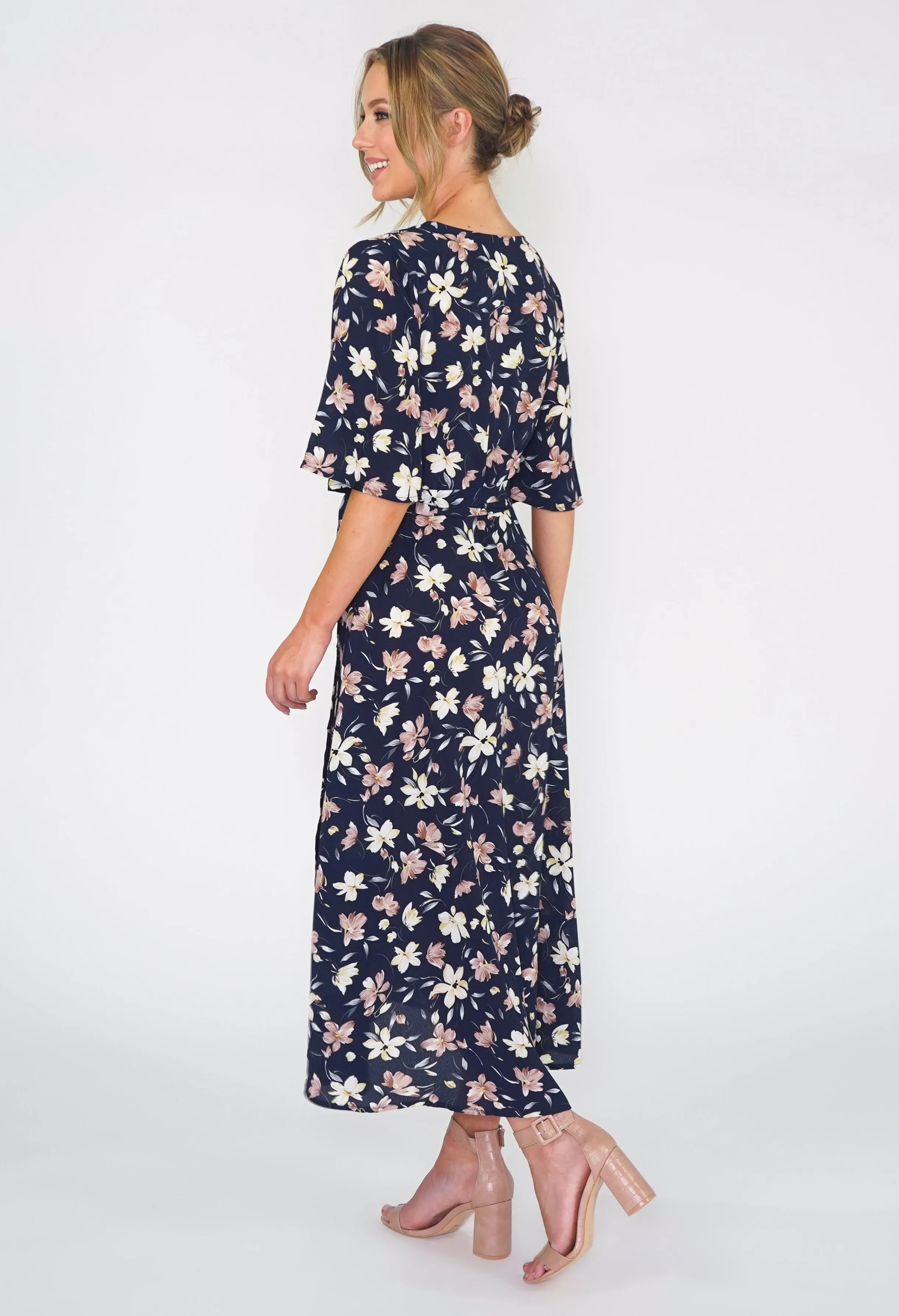 Navy Floral Wrap Dress-1