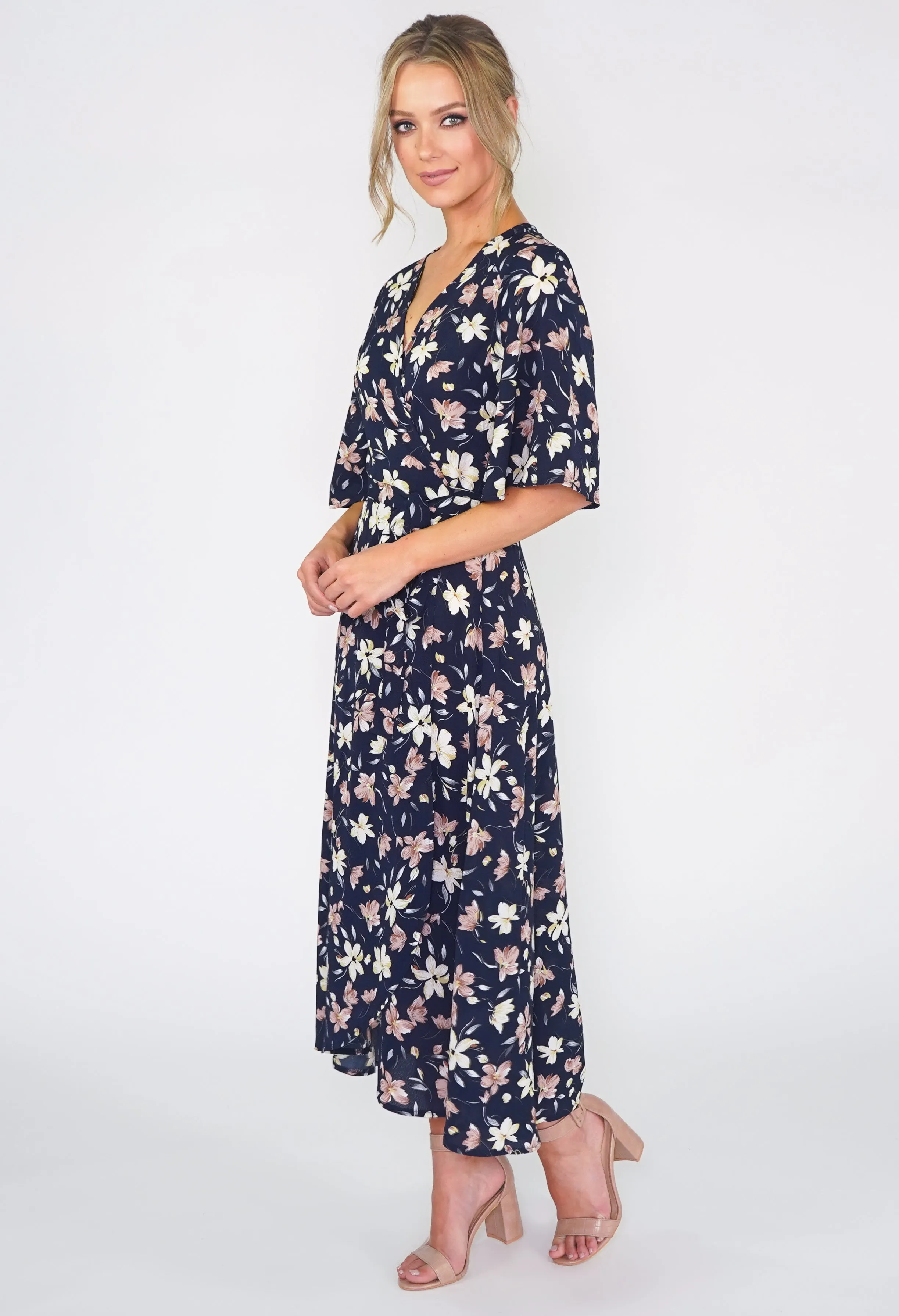 Navy Floral Wrap Dress-1