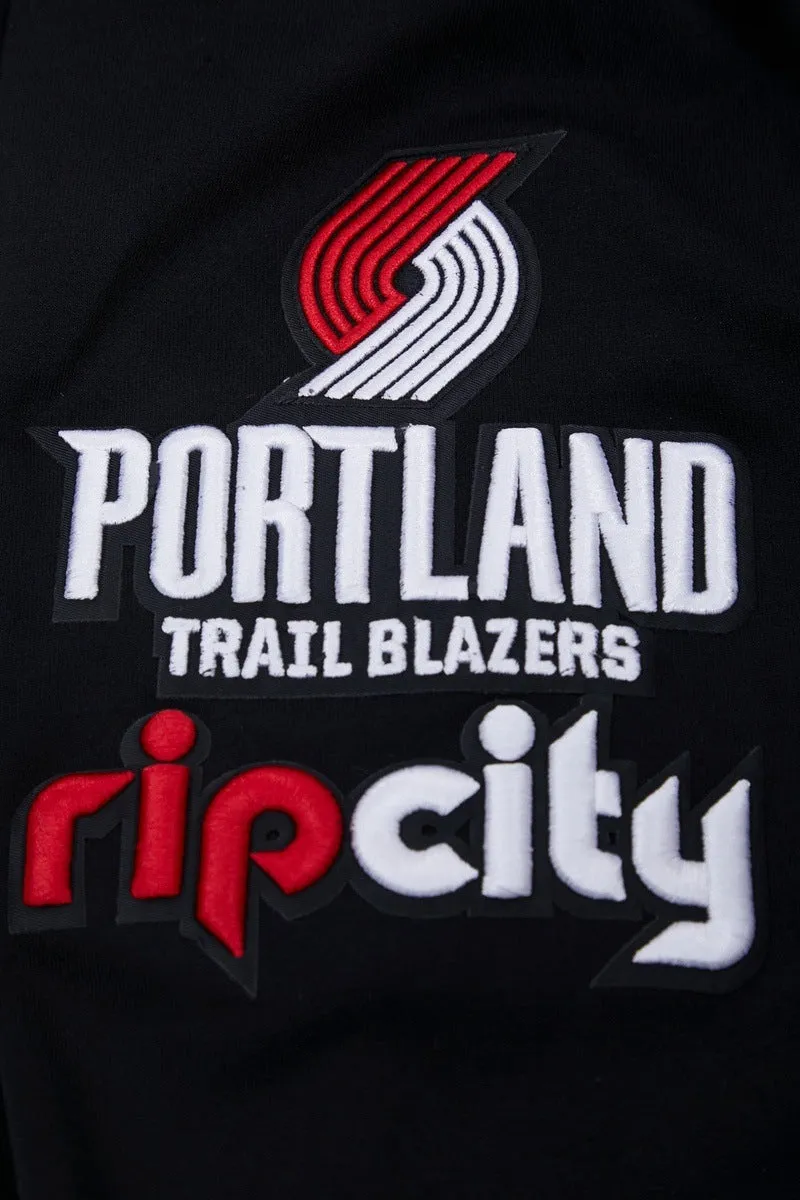 NBA PORTLAND TRAIL BLAZERS CLASSIC CHENILLE MEN'S PO HOODIE (BLACK)