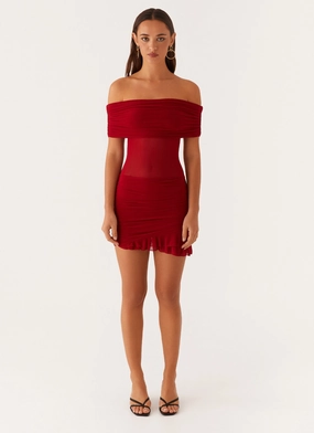 Nelly Off Shoulder Mini Dress - Deep Red Nelly Off Shoulder Mini Dress - Deep Red