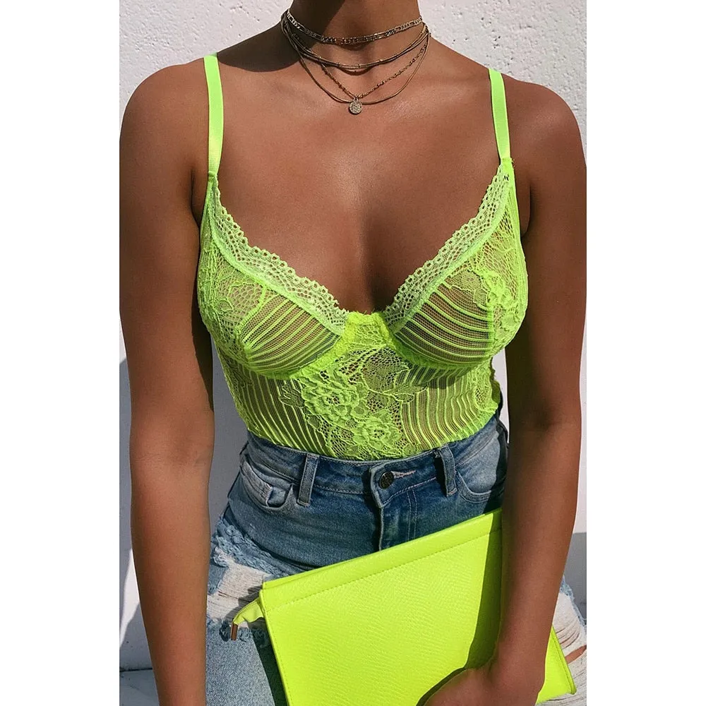 Neon Lace Backless Bodysuit - 5 colors