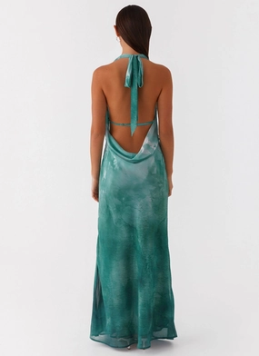Nerissa Cowl Neck Maxi Dress - Green Tie Dye Nerissa Cowl Neck Maxi Dress - Green Tie Dye