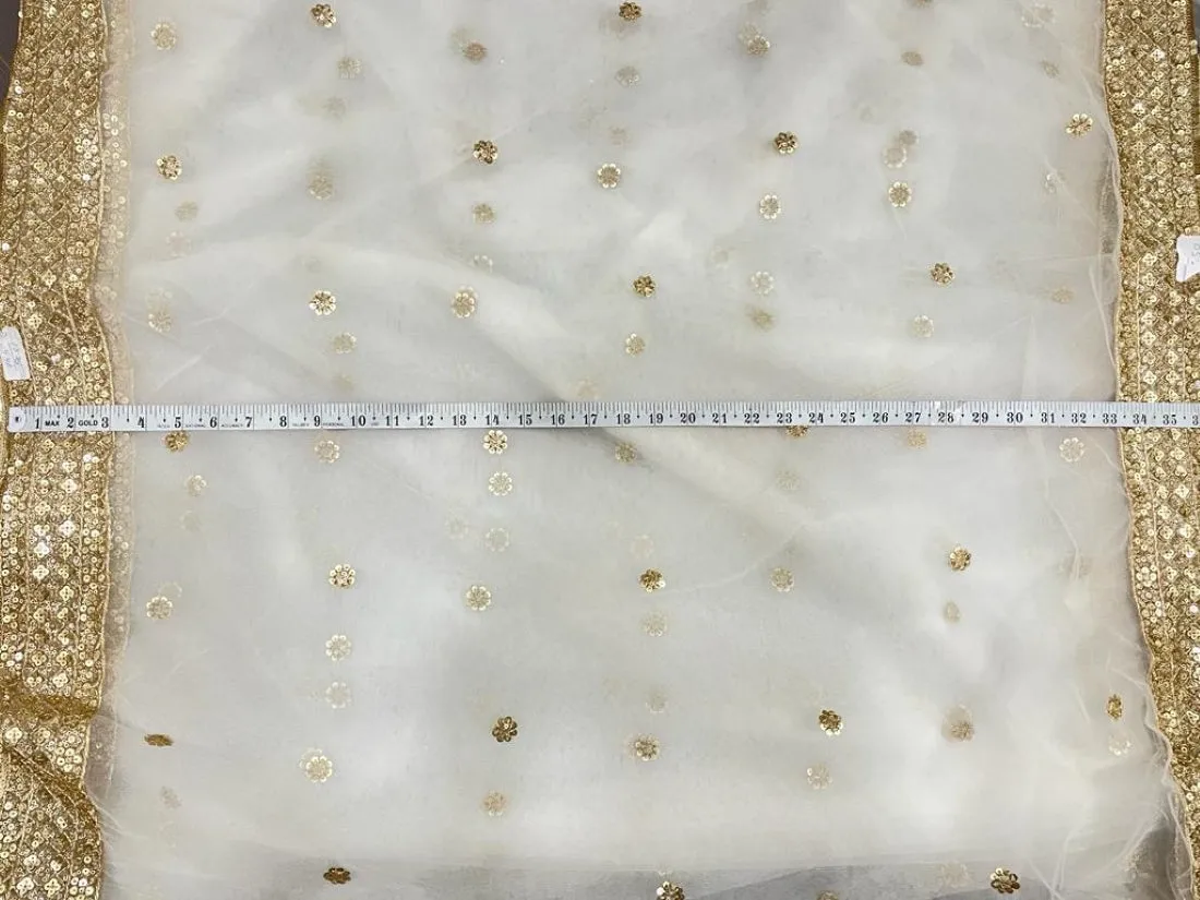 Net Embroidered Fabric Ivory with Gold borders on either side 36" wide
