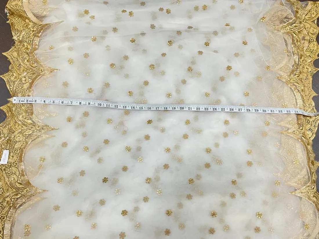 Net Embroidered Fabric Ivory with Gold borders on either side 36" wide