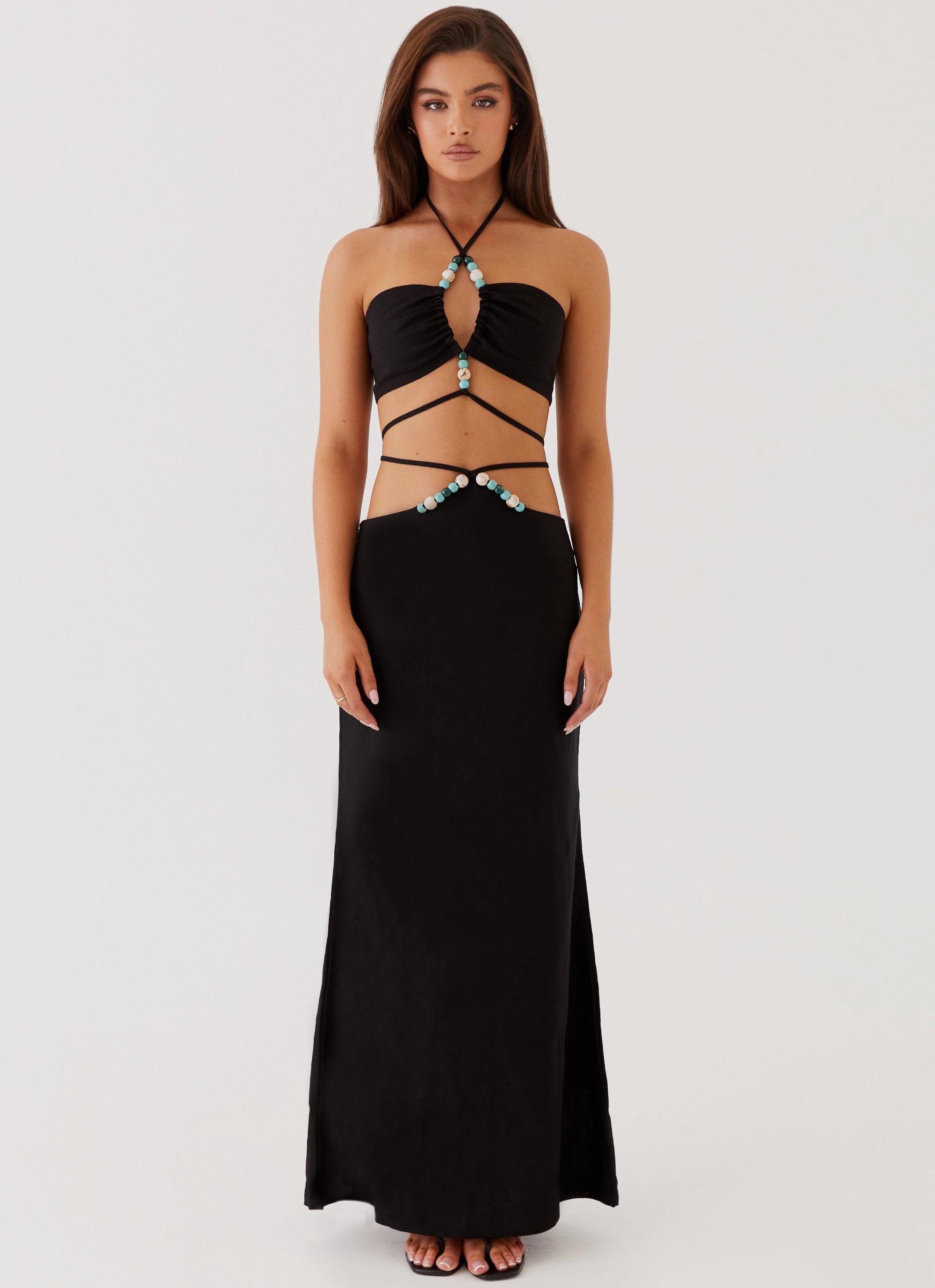 Neveah Beaded Halter Top - Black