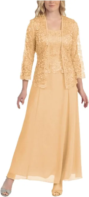 NEW Women's Lace Mother of The Bride Dresses with Jacket 3/4 Sleeve Chiffon Long Formal Dresses Evening Gowns, Peach, Sz L