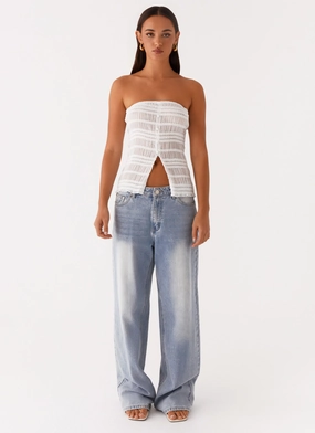 Next Time Shirred Strapless Top - White Next Time Shirred Strapless Top - White