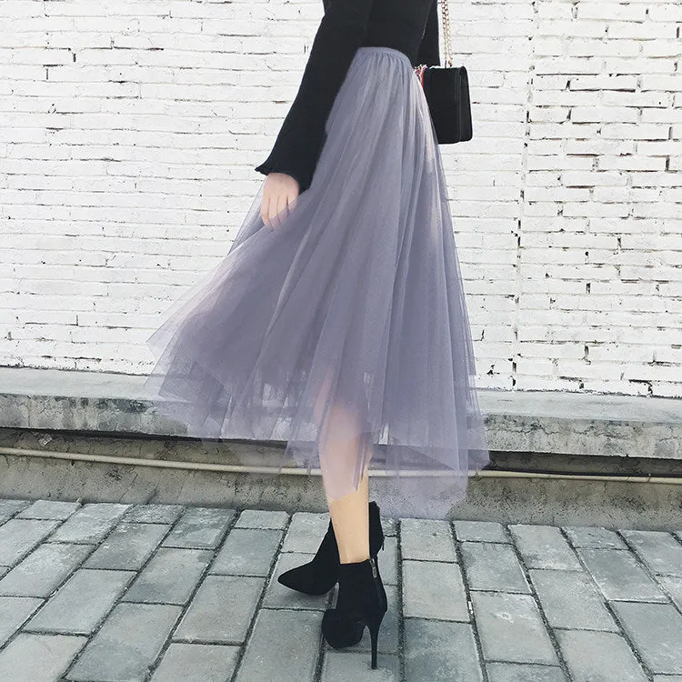 Niche Mesh Skirt High Waist Pleated Flare Fairy-Look Tutu Summer Women Skirt