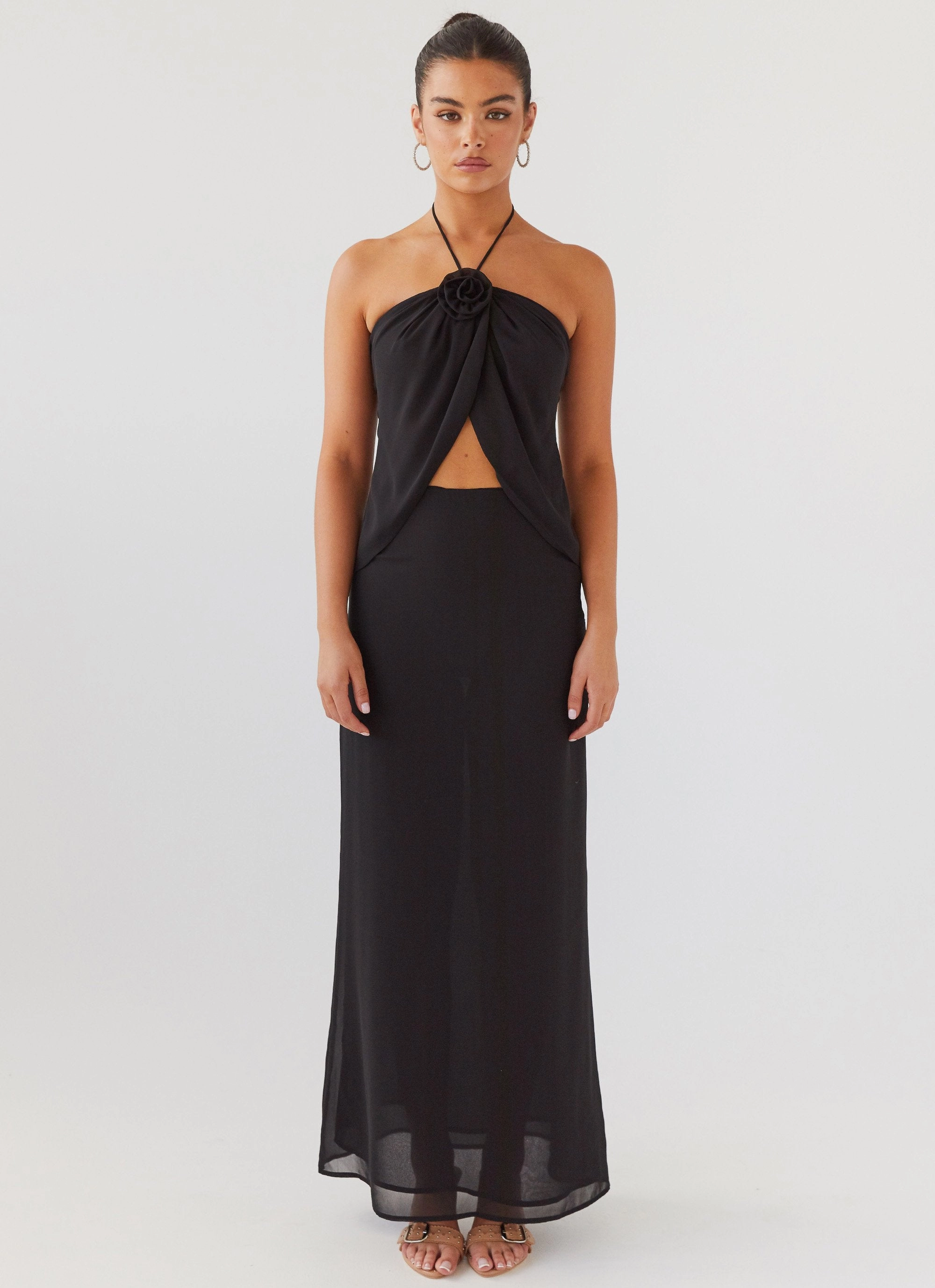 Nightfall Rose Tie Top - Midnight