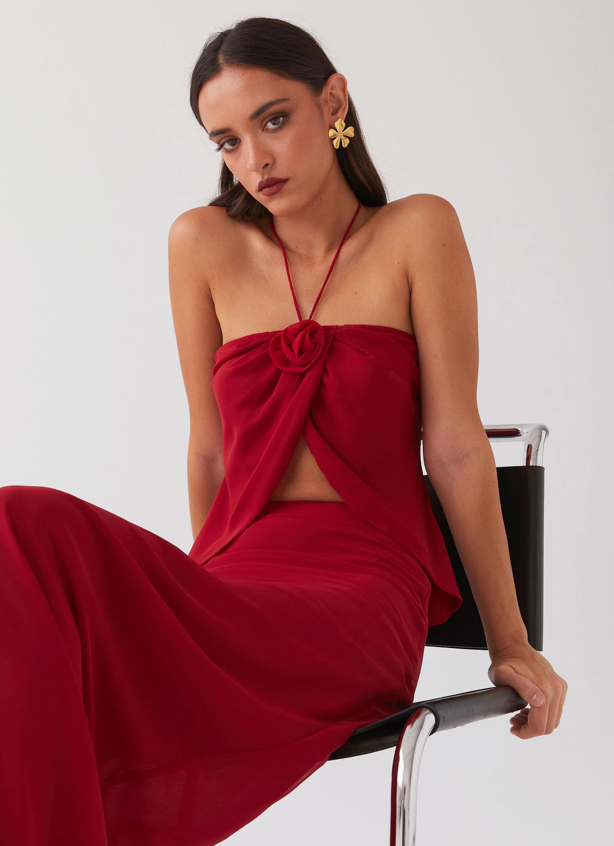 Nightfall Rose Tie Top - Rouge Red