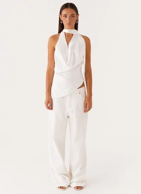 Nina Halterneck Scarf Top - White Nina Halterneck Scarf Top - White