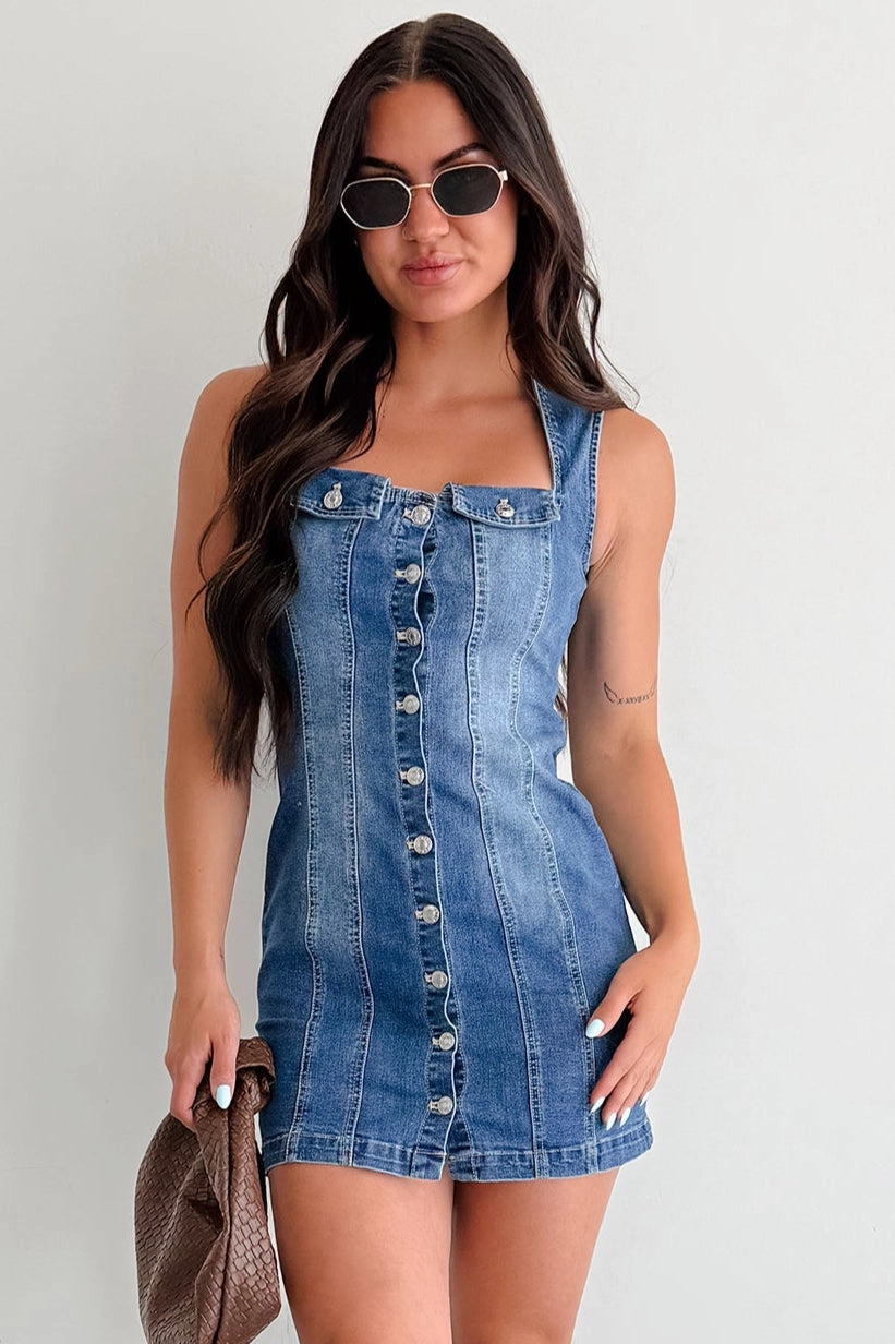 No Bad Days Denim Button Down Mini Dress (Blue)