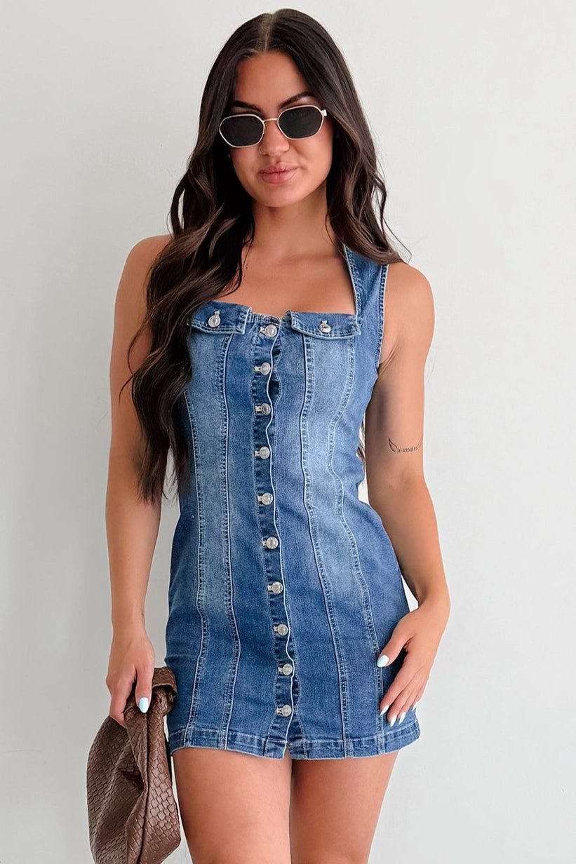 No Bad Days Denim Button Down Mini Dress (Blue)