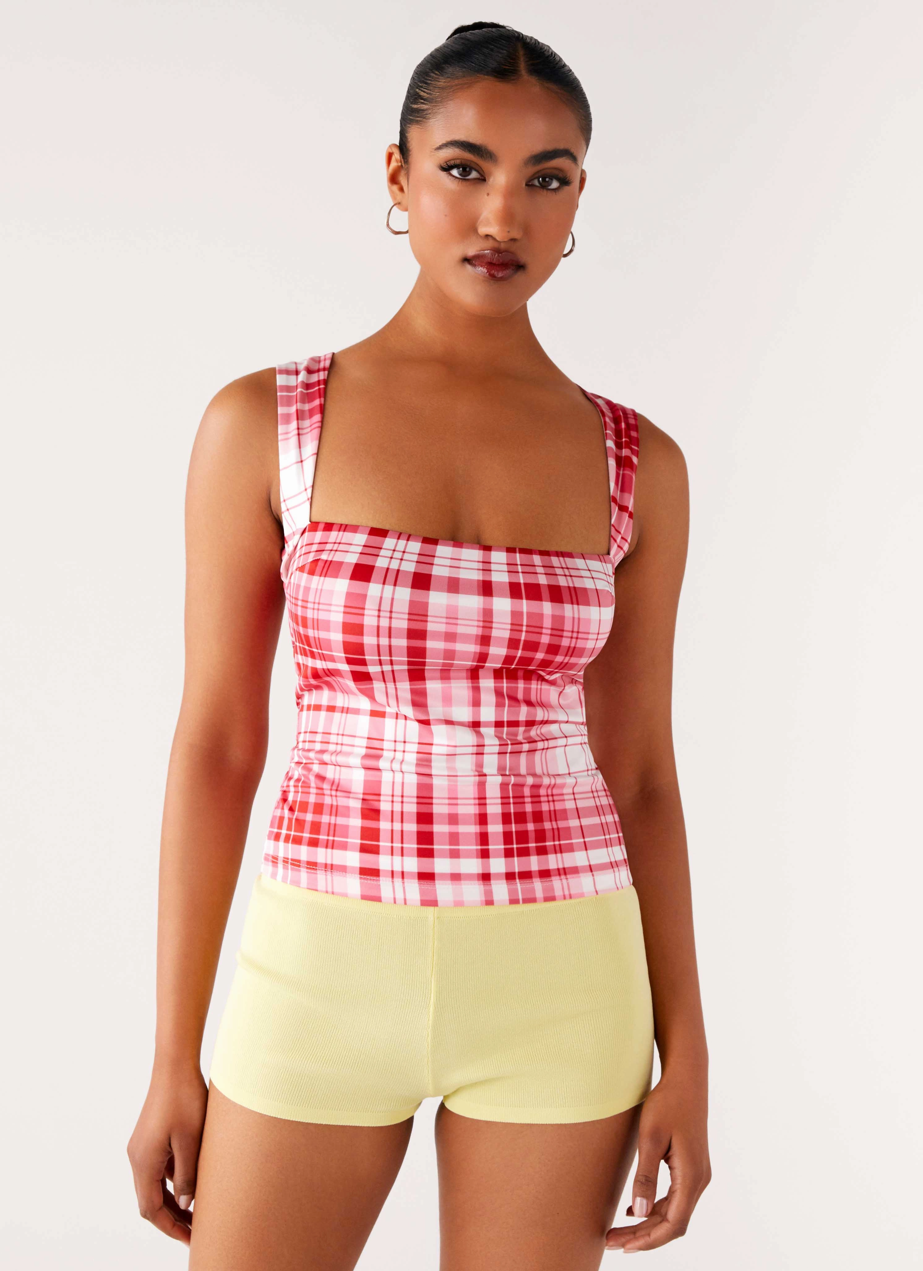 No Drama Strap Top - Pink Check