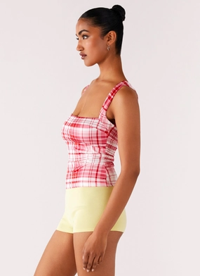 No Drama Strap Top - Pink Check No Drama Strap Top - Pink Check