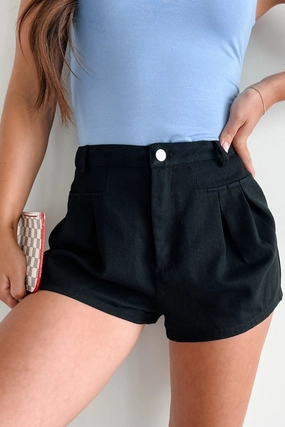No One To Blame Pleated Denim Shorts (Black) No One To Blame Pleated Denim Shorts (Black)