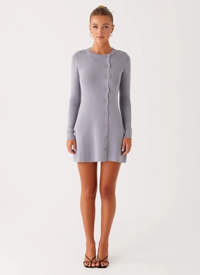 Not One Time Long Sleeve Knit Mini Dress - Grey Not One Time Long Sleeve Knit Mini Dress - Grey
