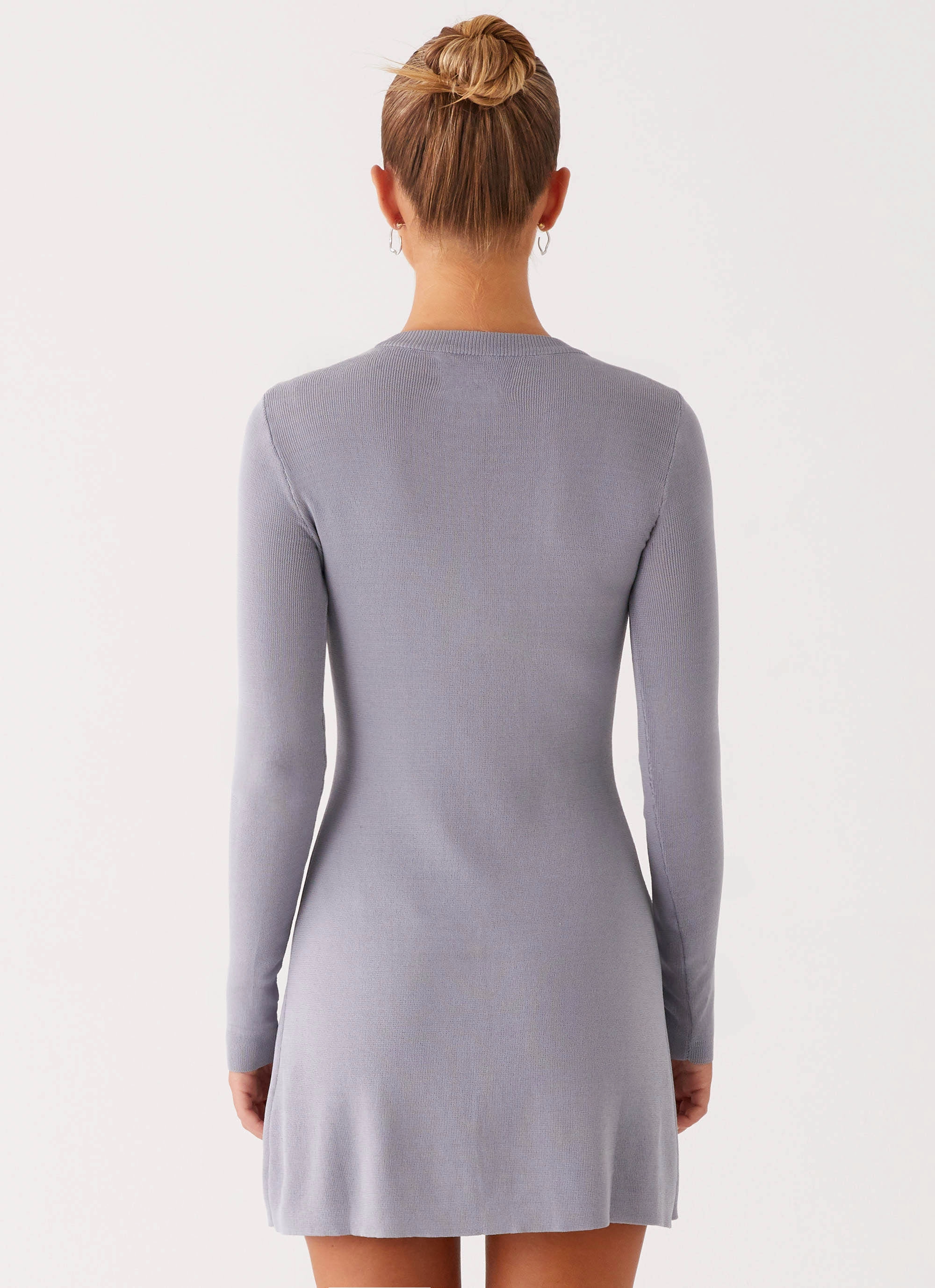 Not One Time Long Sleeve Knit Mini Dress - Grey