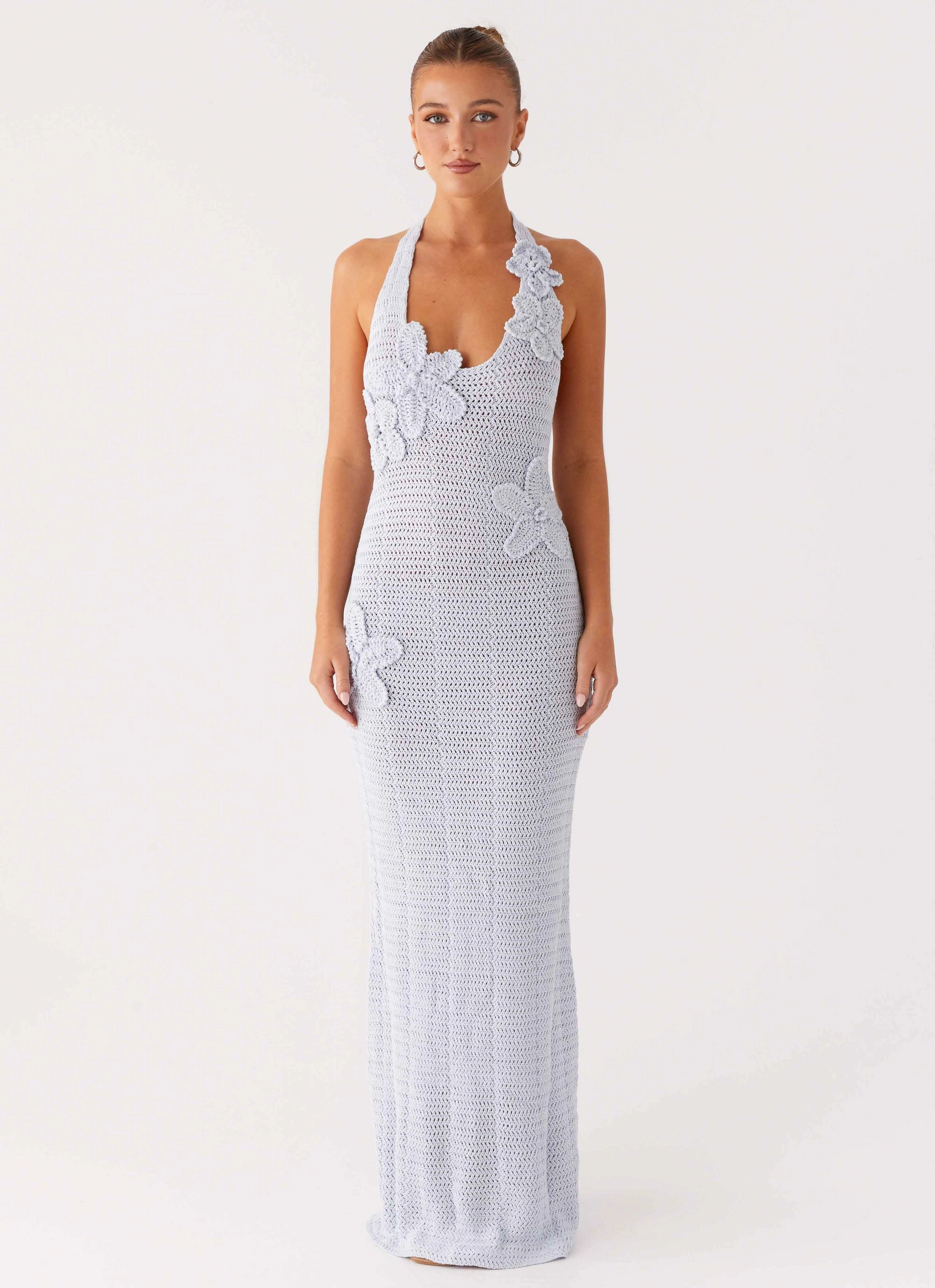 Novalee Flower Crochet Maxi Dress - Blue