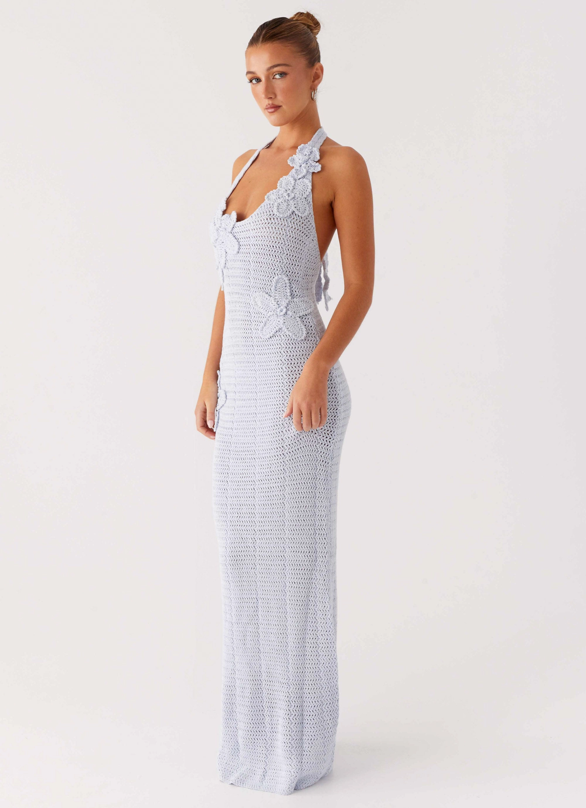 Novalee Flower Crochet Maxi Dress - Blue