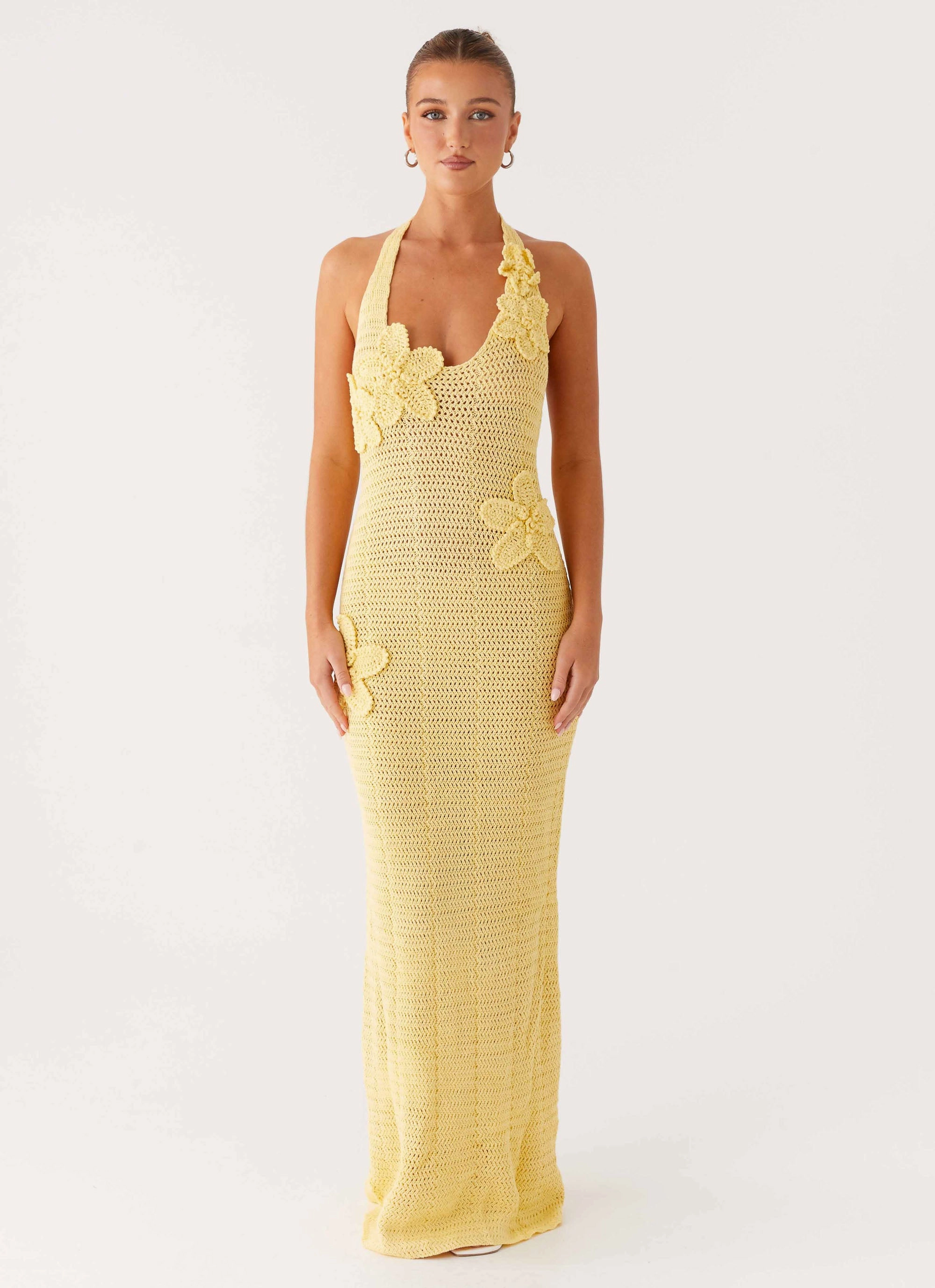 Novalee Flower Crochet Maxi Dress - Yellow