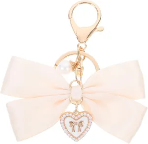NUOBESTY Elegant Bow Keychain Charm for Bags Stylish Heart Chain Purse Accessory Durable Ribbon Design for Handbags Backpacks and Cute