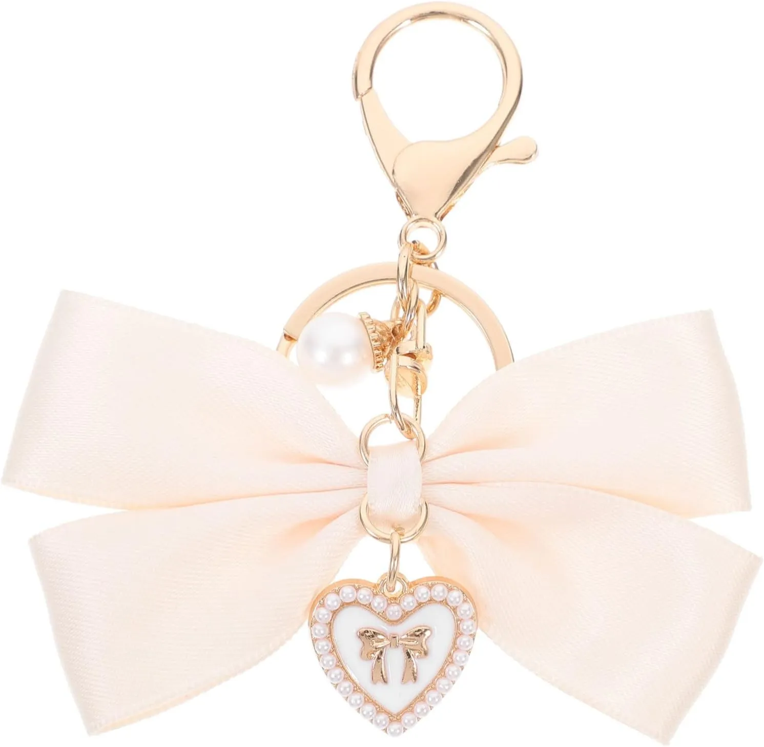 NUOBESTY Elegant Bow Keychain Charm for Bags Stylish Heart Chain Purse Accessory Durable Ribbon Design for Handbags Backpacks and Cute