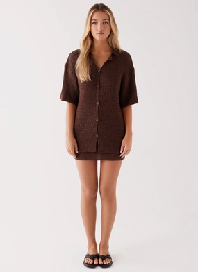 Nylah Oversized Crochet Shirt - Chocolate Nylah Oversized Crochet Shirt - Chocolate