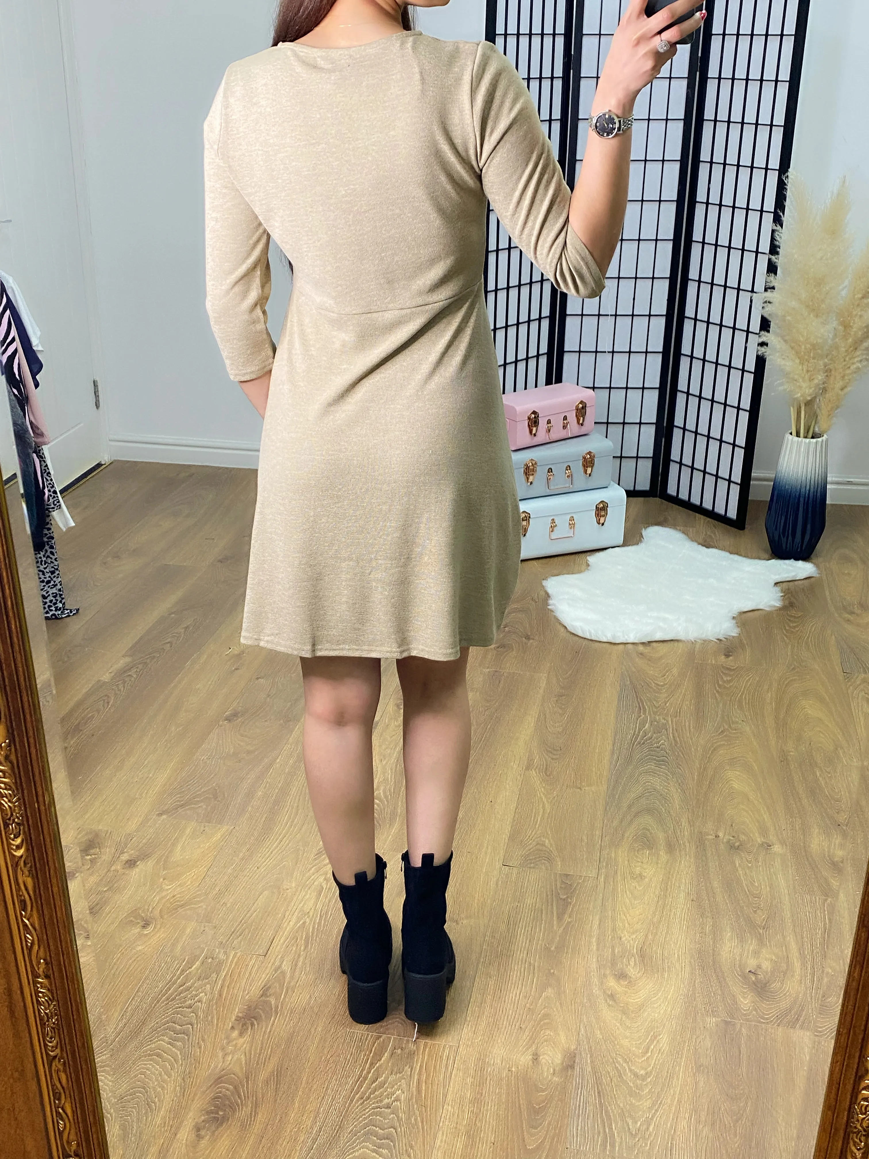 Nyra Wrap Front Button Detail Dress
