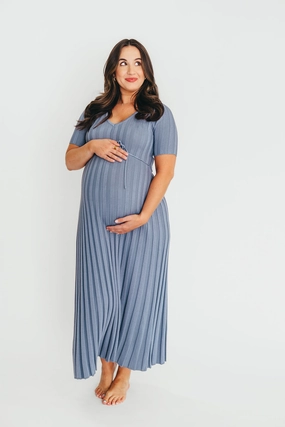 Oakley Ribbed Maxi Dress in Dusty Blue - Bump Friendly *Final-Sale* Oakley Ribbed Maxi Dress in Dusty Blue - Bump Friendly *Final-Sale*