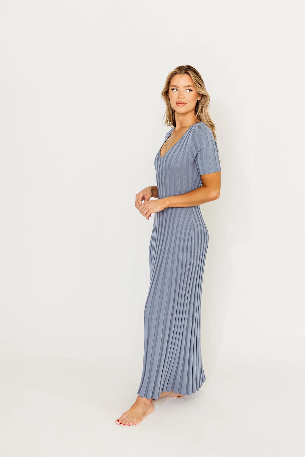 Oakley Ribbed Maxi Dress in Dusty Blue - Bump Friendly *Final-Sale*