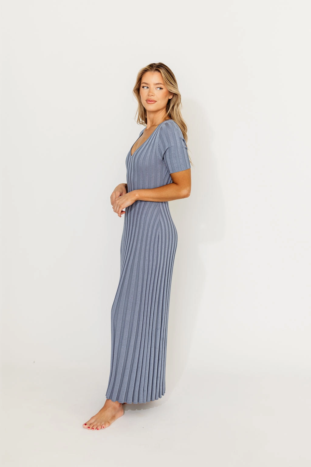 Oakley Ribbed Maxi Dress in Dusty Blue - Bump Friendly *Final-Sale*