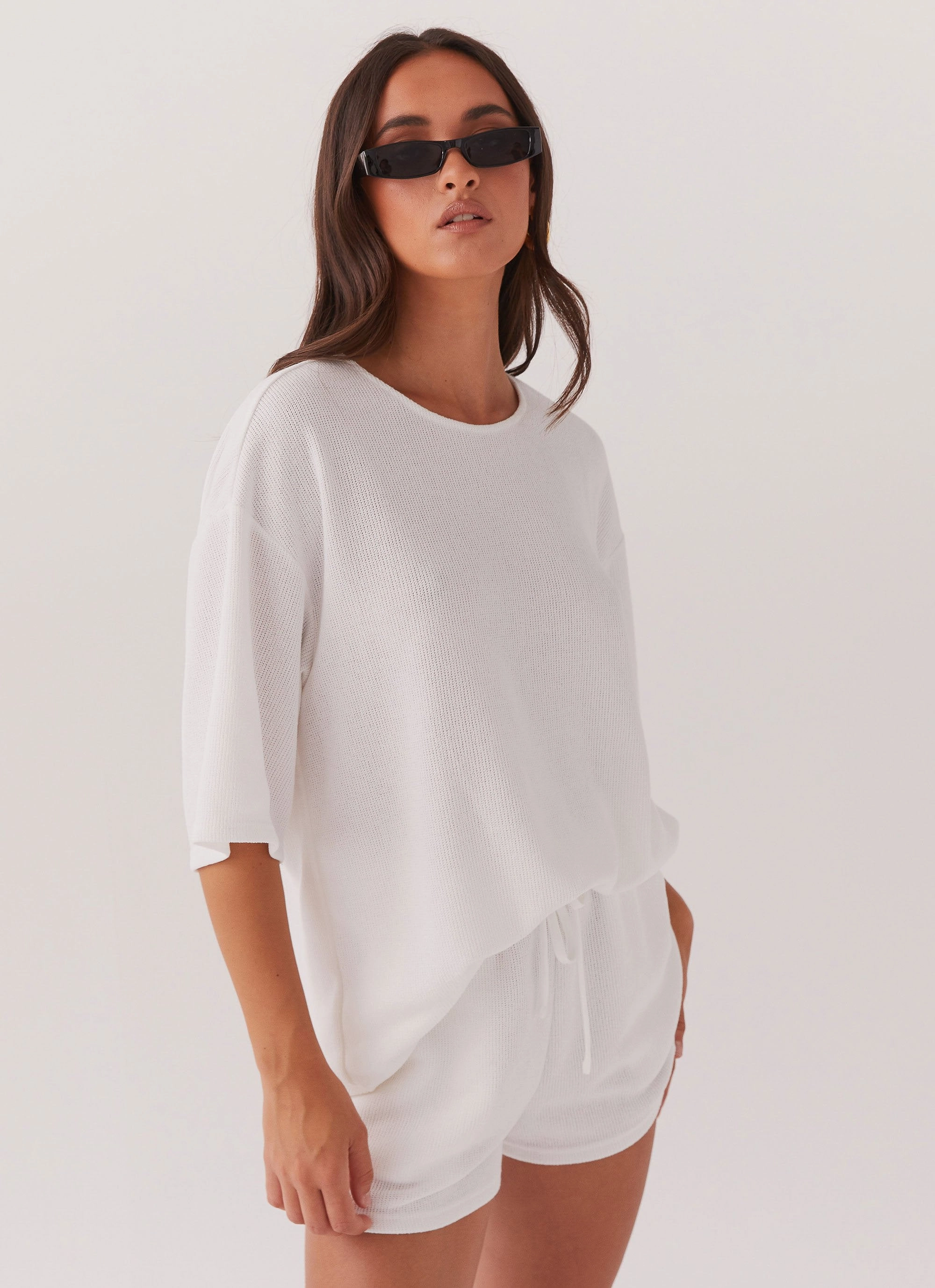 Ocean Waves Oversized Knit Tee - White