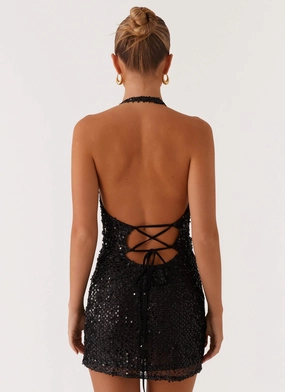 Odelia Sequin Cowl Mini Dress - Black Odelia Sequin Cowl Mini Dress - Black