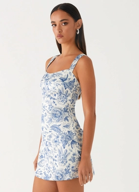 Odette Satin Mini Dress - Blue Paisley Odette Satin Mini Dress - Blue Paisley