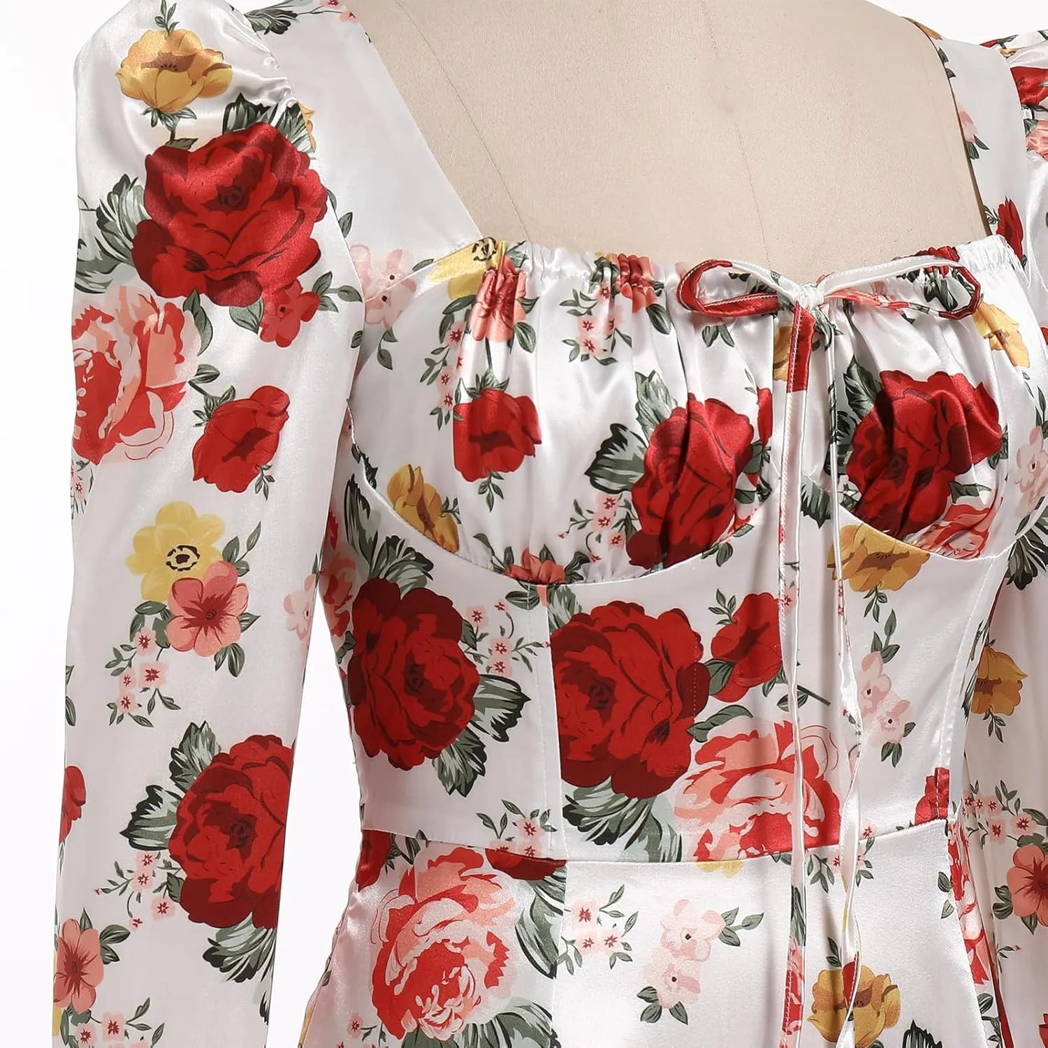 ODIZLI Women Satin Long Corset Dress Long Sleeve Midi Dresses for Wedding Guest Party Bridesmaid Dresses