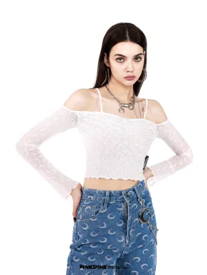 Off-shoulder Cropped Sheer Tight Tops