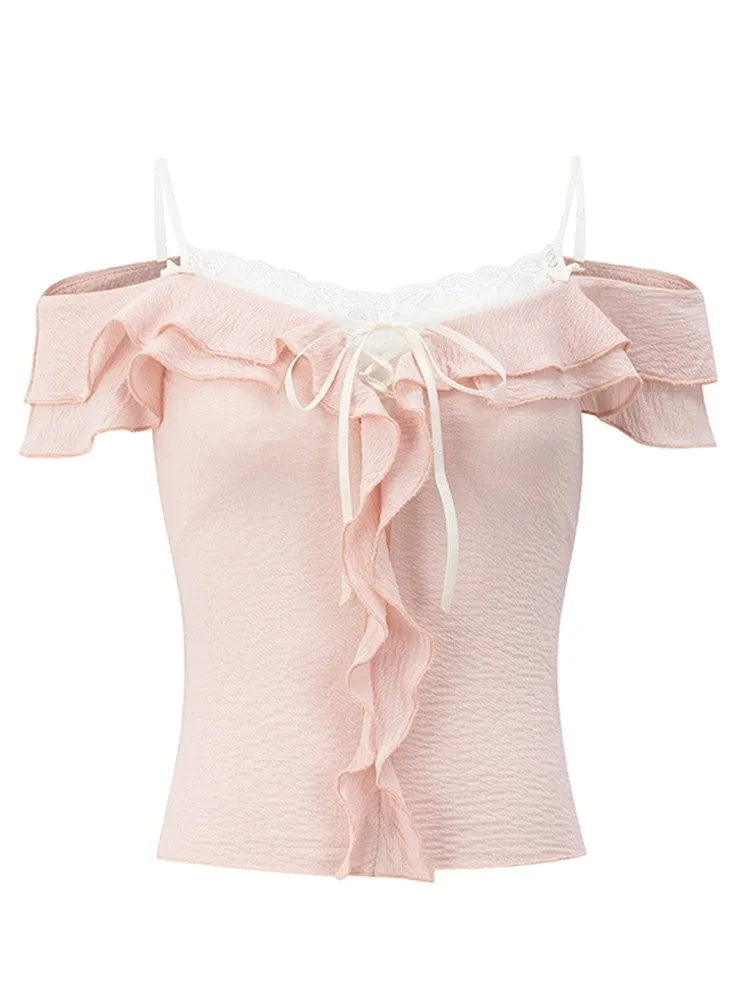 Off-Shoulder Lace 2Way Ruffle Tops