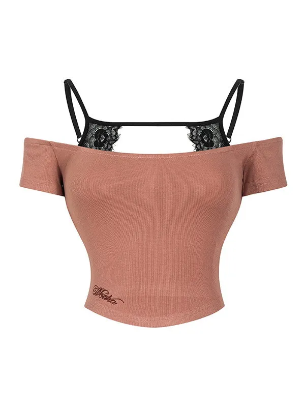 Off-Shoulder Lace Sexy Tight Short Tops