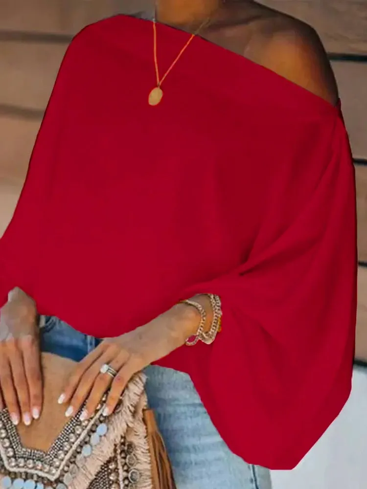 Off-Shoulder Printed Loose Blusa Pullover Tops