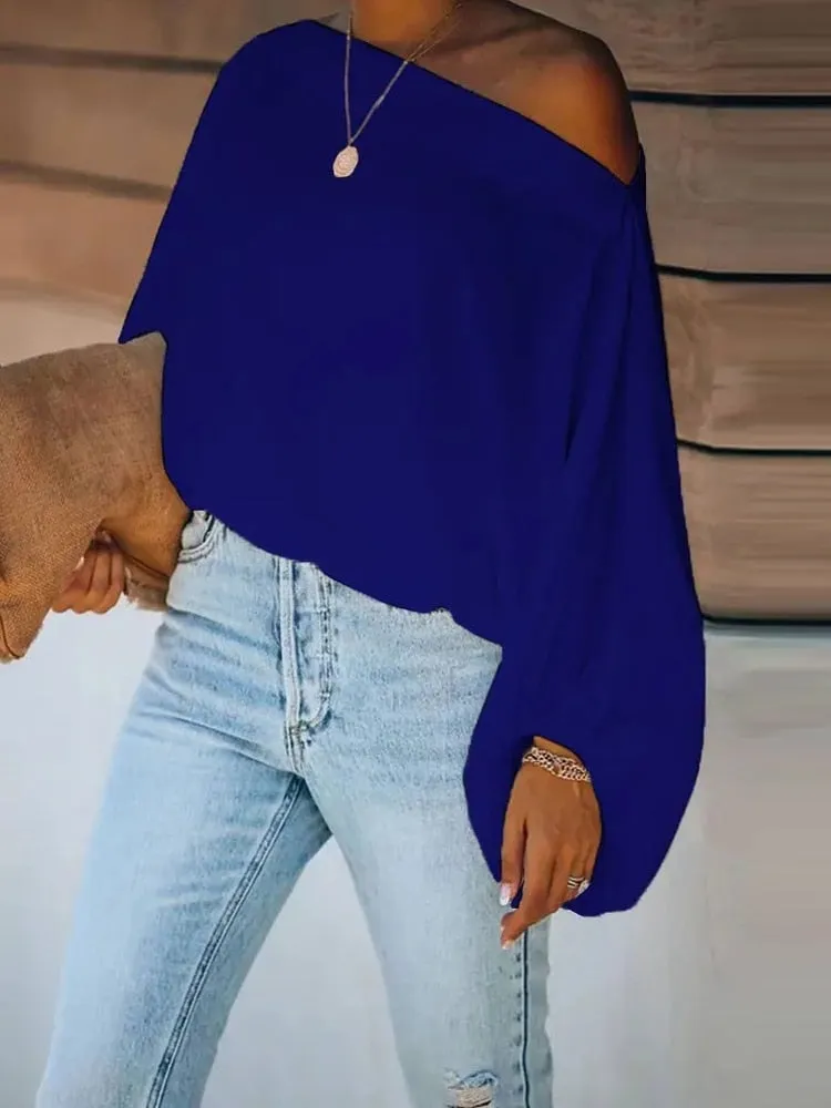 Off-Shoulder Printed Loose Blusa Pullover Tops