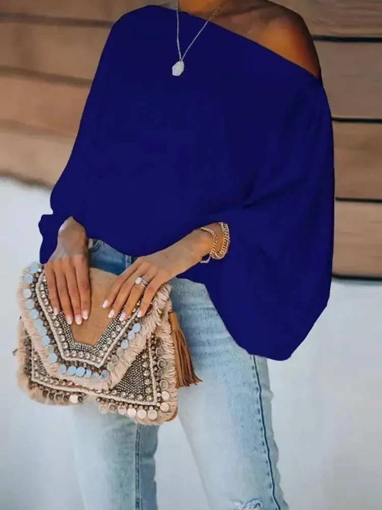 Off-Shoulder Printed Loose Blusa Pullover Tops