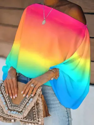 Off-Shoulder Printed Loose Blusa Pullover Tops