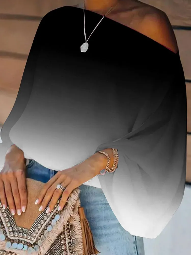 Off-Shoulder Printed Loose Blusa Pullover Tops