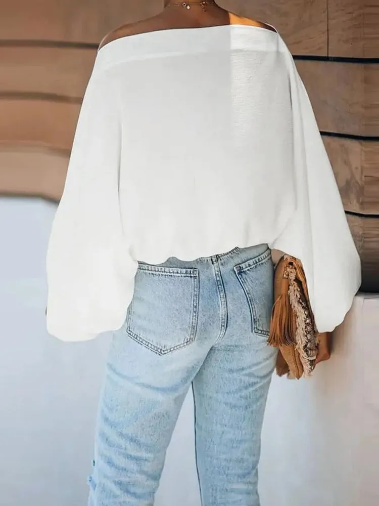 Off-Shoulder Printed Loose Blusa Pullover Tops