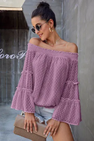 Off Shoulder Ruffle Sleeve Blouse