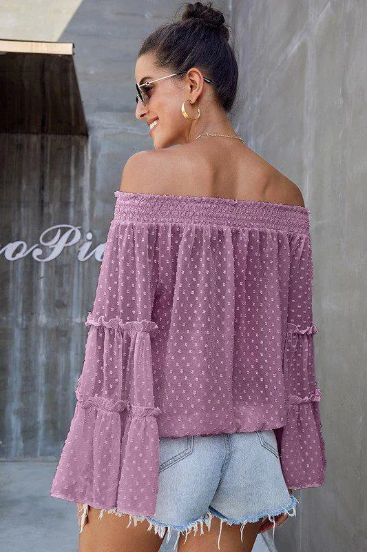 Off Shoulder Ruffle Sleeve Blouse